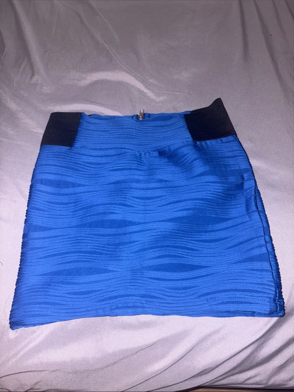 Charlotte Russe Cobalt Blue Textured Mini Skirt with Black Waist Panels